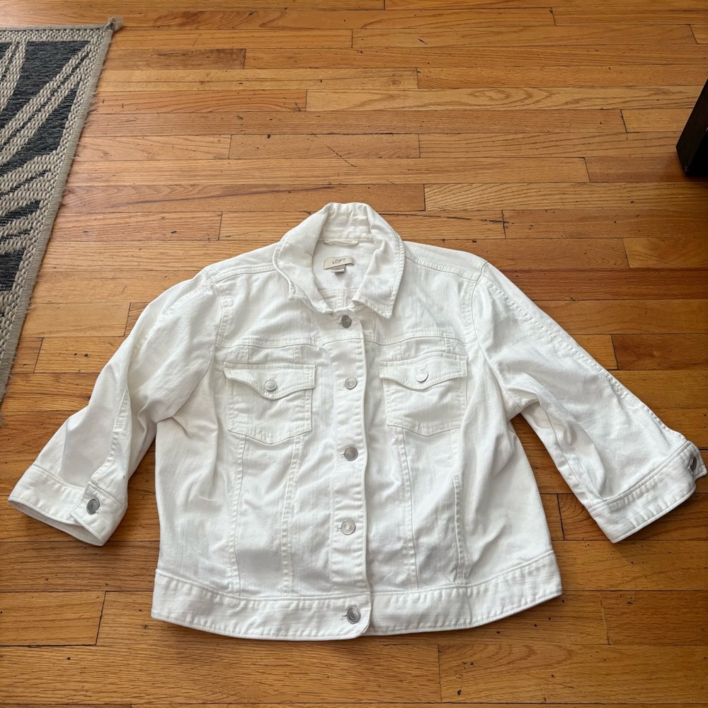 Loft White 3/4 Sleeve Denim Jacket Size XL